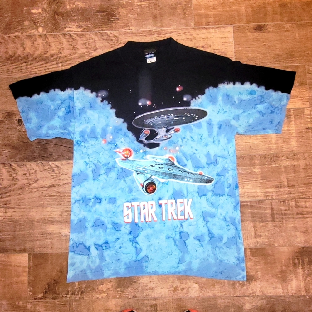 Vintage Star Trek T Shirt 1999 Tie Dye Licensed Large USS Enterprise 30x21.5
